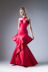 High Neck Symmetrical Cascade Mermaid Gown by Cinderella Divine -71428