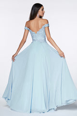 MyFashion.com - Off the shoulder lace bodice gown with flowy chiffon bottom and leg slit in lining.(7258) - Cinderella Divine promdress eveningdress fashion partydress weddingdress 
 gown homecoming promgown weddinggown 