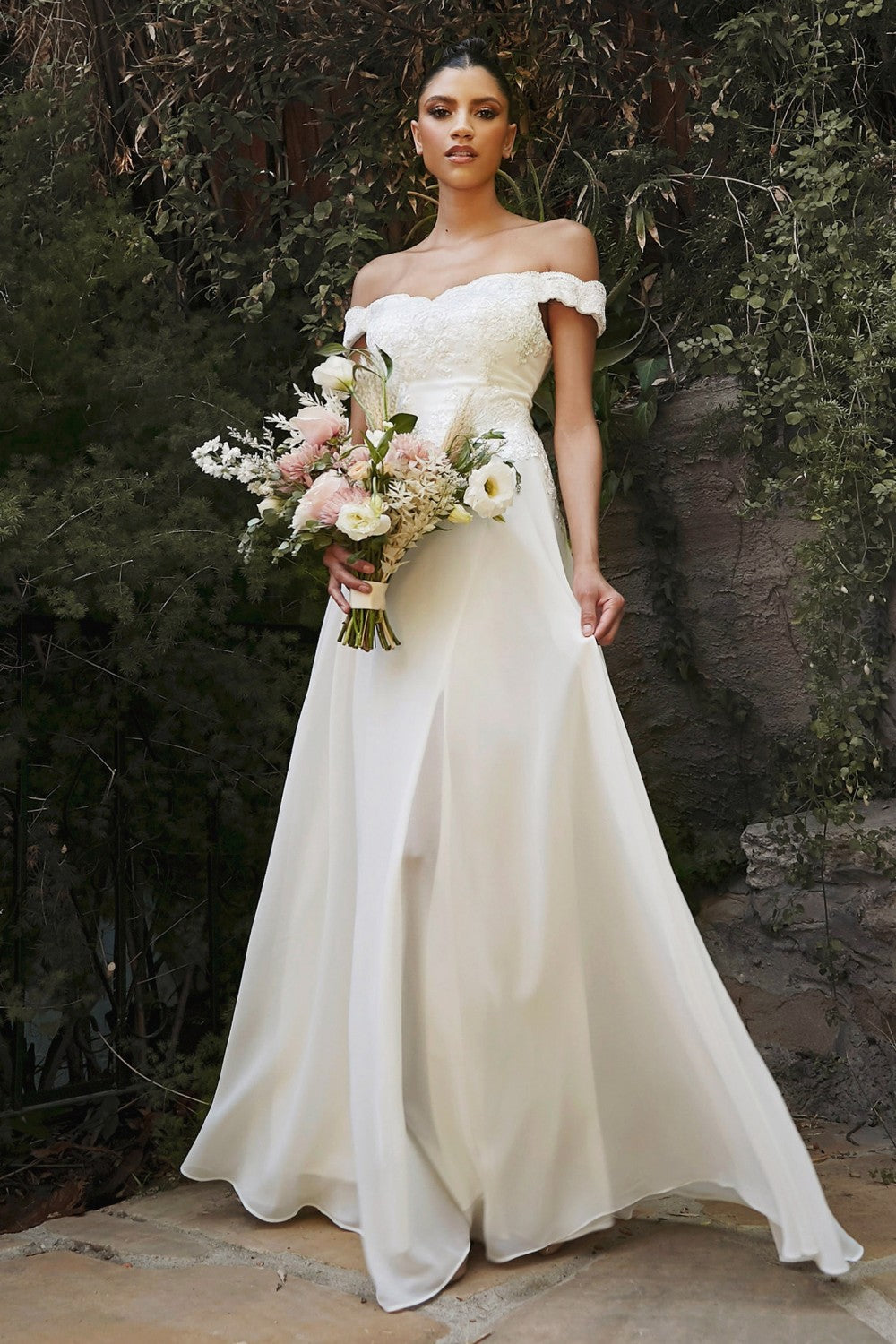 Off The Shoulder Bridal Gown By Cinderella Divine -7258W