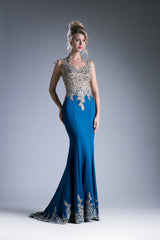 Beaded Lace Sateen Sheath Dress by Cinderella Divine -7263