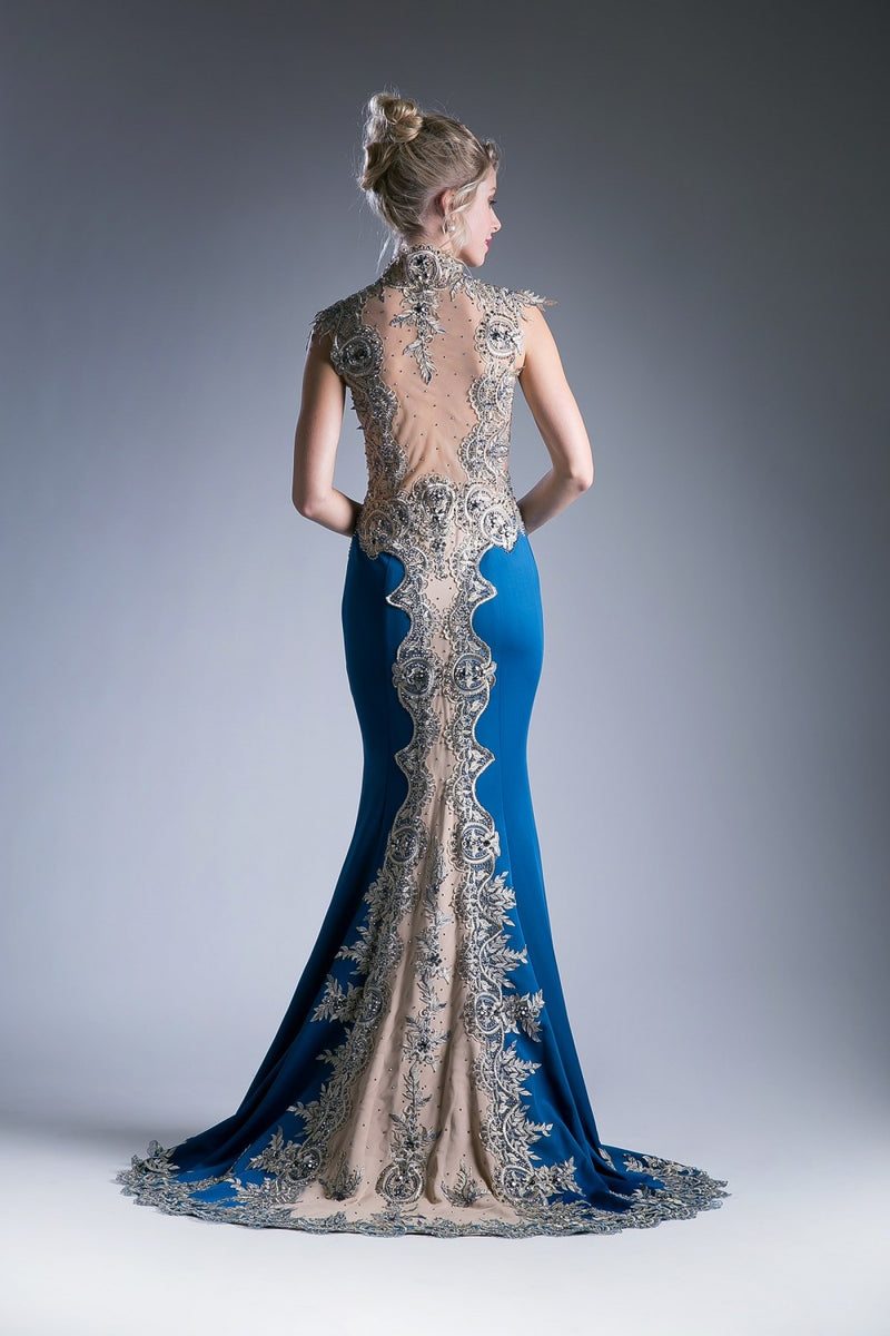 Beaded Lace Sateen Sheath Dress by Cinderella Divine -7263