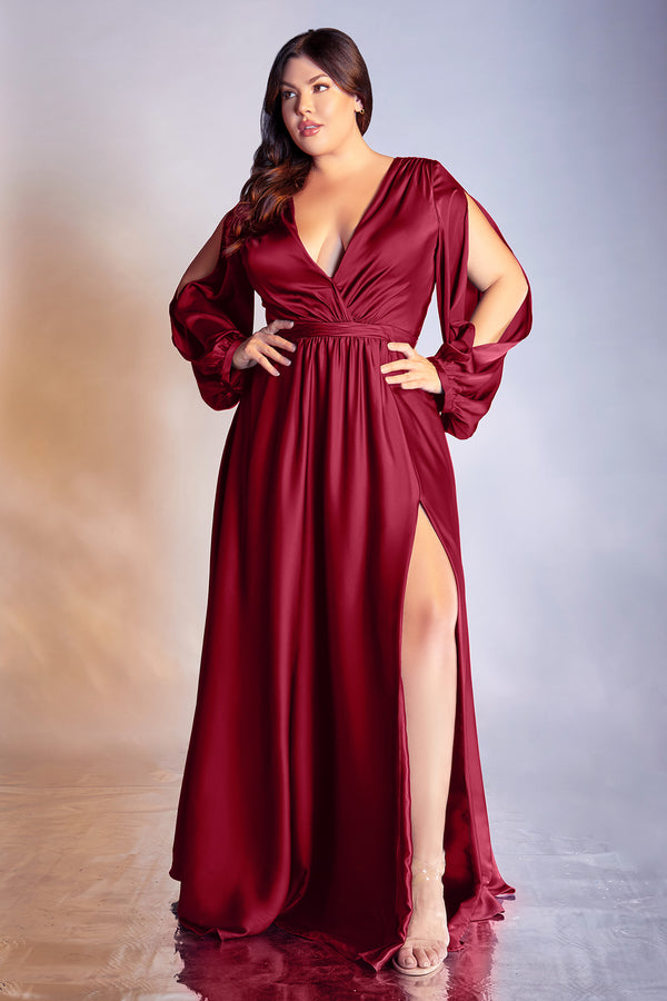 Curve Satin Long Sleeve Gown by Cinderella Divine -7475C