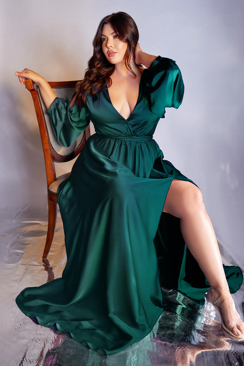 Curve Satin Long Sleeve Gown by Cinderella Divine -7475C