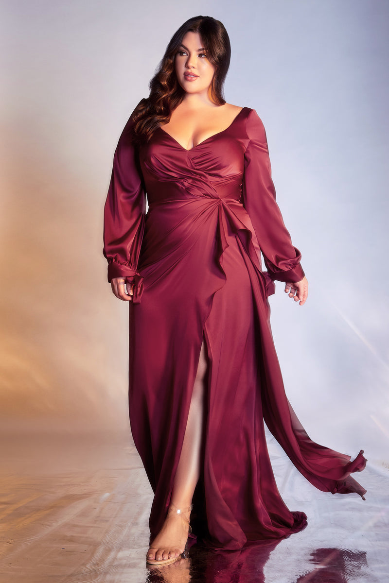 Satin Curve Long Sleeve Dress by Cinderella Divine -7478C