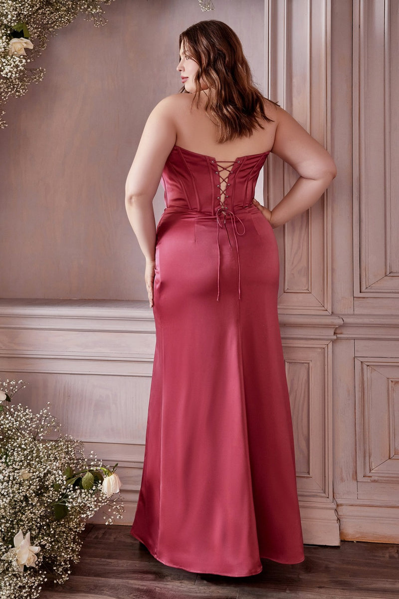Plus Size Corset Satin Gown By Cinderella Divine -7484C