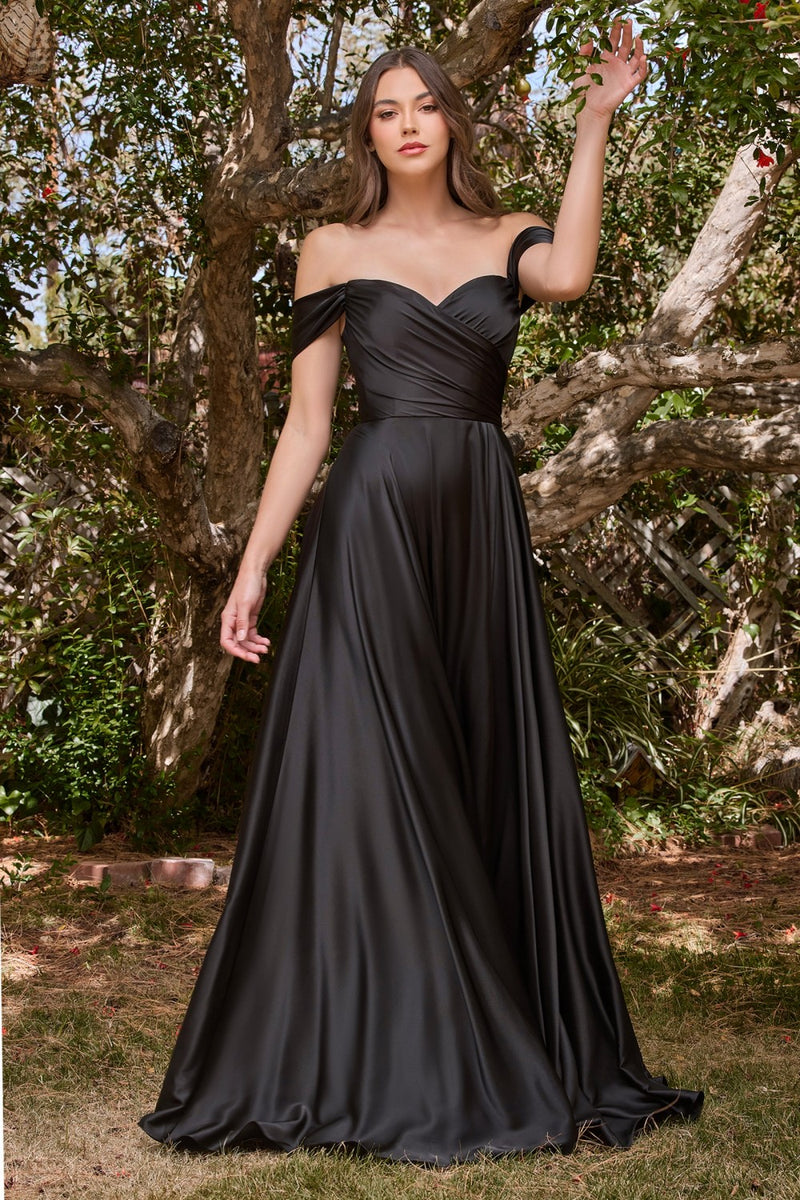 Satin A-Line Off The Shoulder Dress By Cinderella Divine -7493C