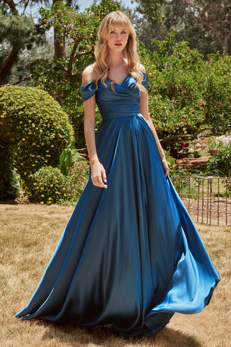 Satin A-Line Off The Shoulder Dress By Cinderella Divine -7493C