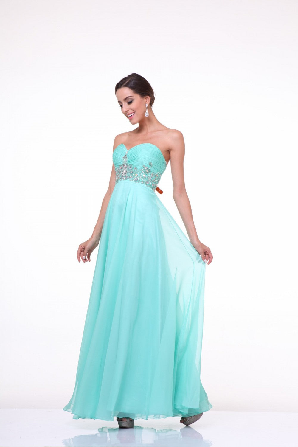 Beaded Chiffon Empire Waist Dress by Cinderella Divine -7664