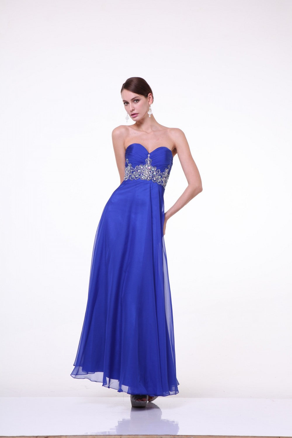 Beaded Chiffon Empire Waist Dress by Cinderella Divine -7664