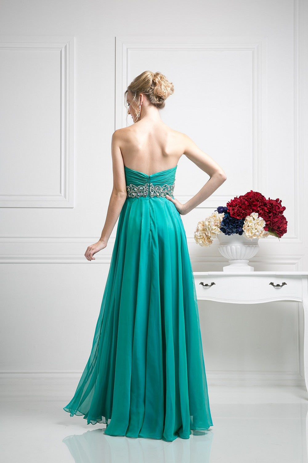 Beaded Chiffon Empire Waist Dress by Cinderella Divine -7664