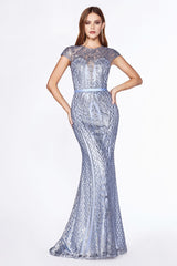 MyFashion.com - Fitted lattice print glitter gown with cap sleeves and closed back.(J768) - Cinderella Divine promdress eveningdress fashion partydress weddingdress 
 gown homecoming promgown weddinggown 