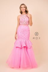 MyFashion.com - EVENING BEADED ILLUSION RUFFLED MERMAID DRESS (8284) - Nox Anabel promdress eveningdress fashion partydress weddingdress 
 gown homecoming promgown weddinggown 