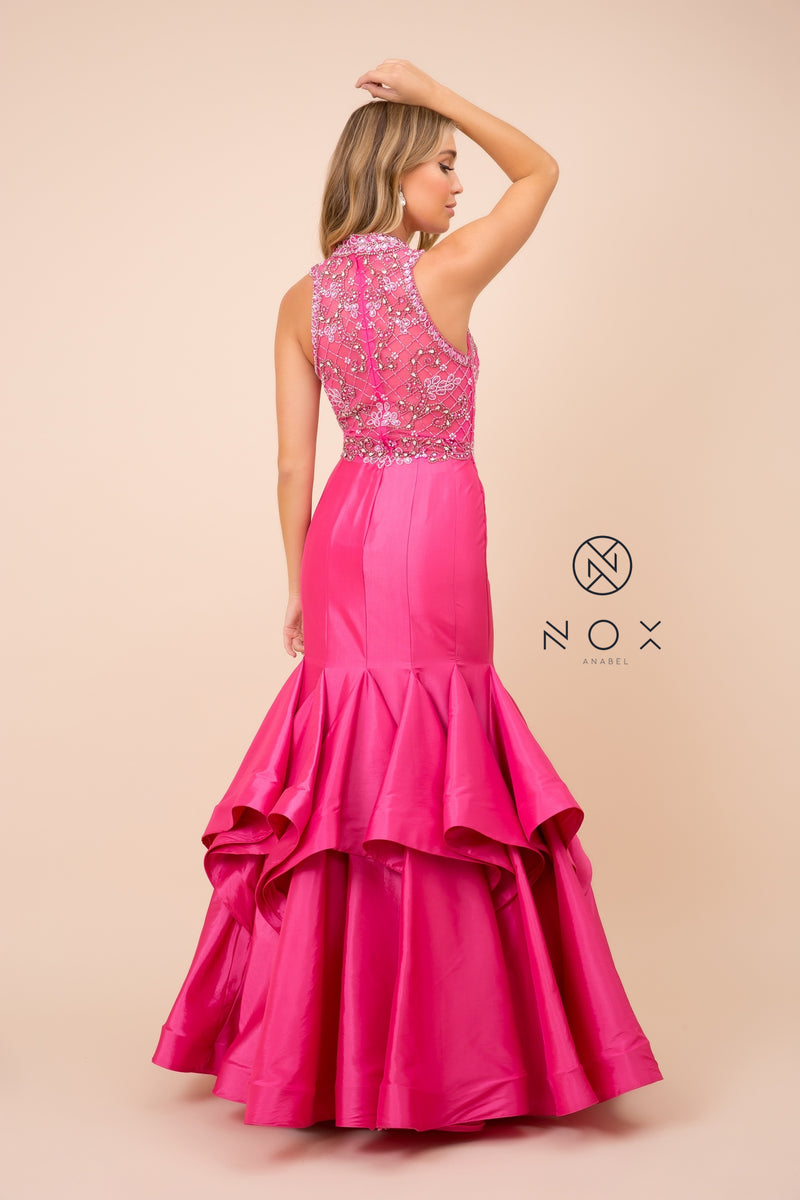 MyFashion.com - BEAUTIFUL BEADED HIGH NECK MERMAID RUFFLED EVENING GOWN (8330) - Nox Anabel promdress eveningdress fashion partydress weddingdress 
 gown homecoming promgown weddinggown 