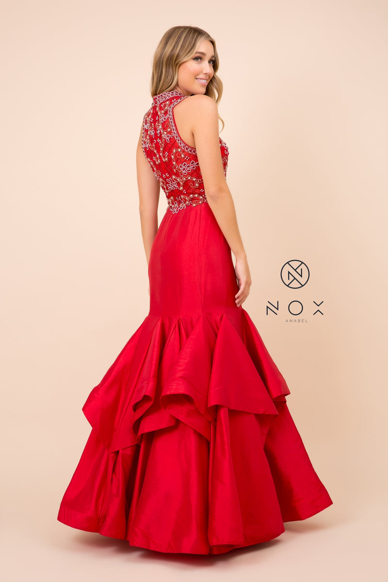 MyFashion.com - BEAUTIFUL BEADED HIGH NECK MERMAID RUFFLED EVENING GOWN (8330) - Nox Anabel promdress eveningdress fashion partydress weddingdress 
 gown homecoming promgown weddinggown 