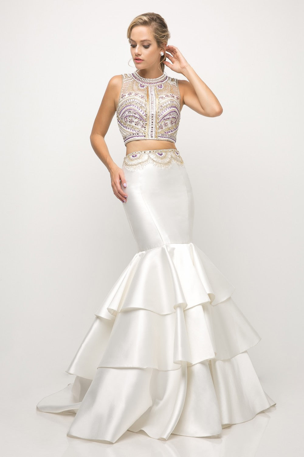 Beaded Bodice 2 Piece Mermaid Gown by Cinderella Divine -83903