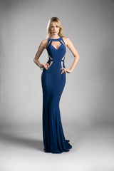 Fitted Knit Dress With Cut Outs And Criss Cross Open Back by Cinderella Divine -84222