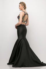 Two Piece Mermaid Dress With Beaded Floral Detail, Mikado Skirt And Keyhole Back by Cinderella Divine -84267