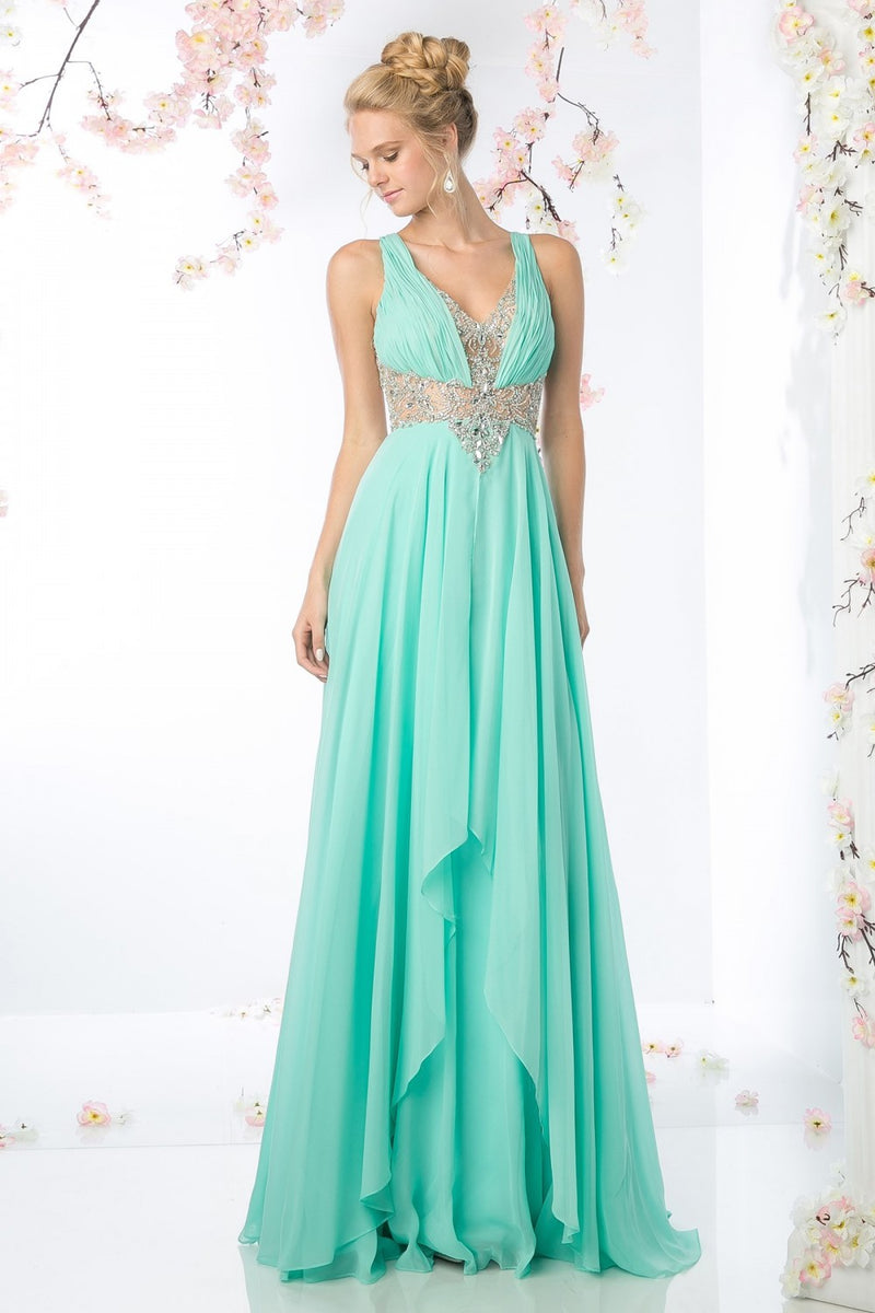 Sleeveless Embellished Ruched A-Line Dress By Cinderella Divine -8710