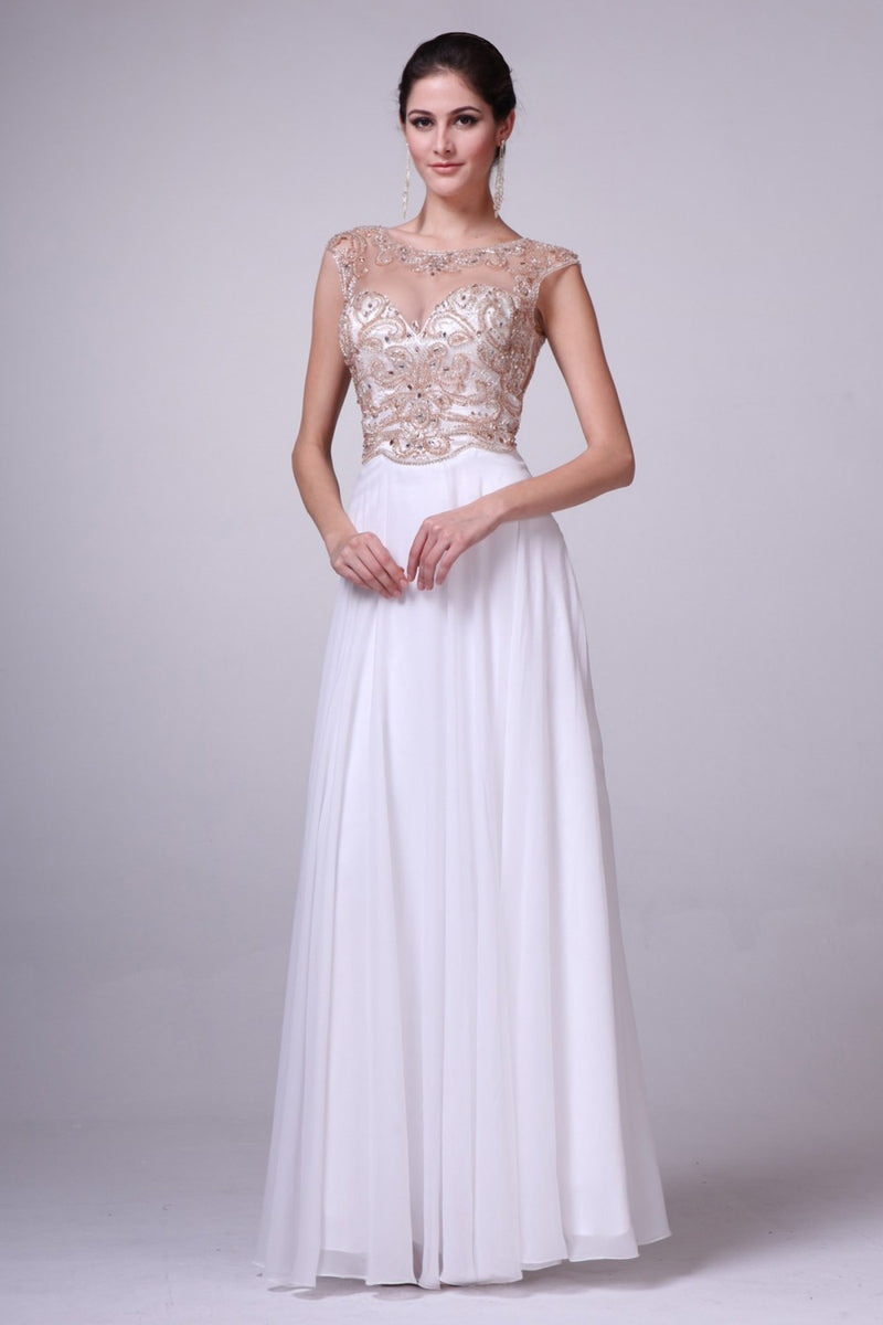 Beaded Cap Sleeve A-Line Chiffon Evening Gown By Cinderella Divine -8716