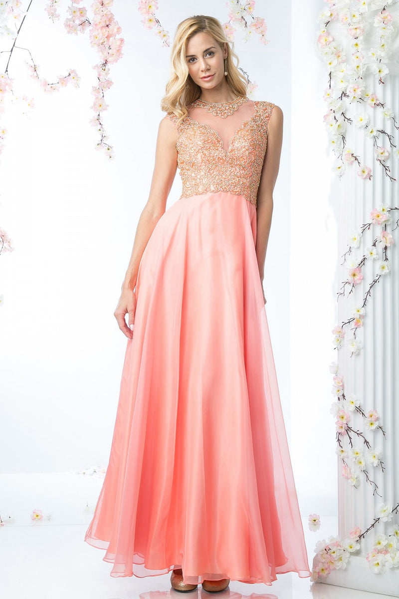Jeweled Illusion A-Line Gown by Cinderella Divine -8732