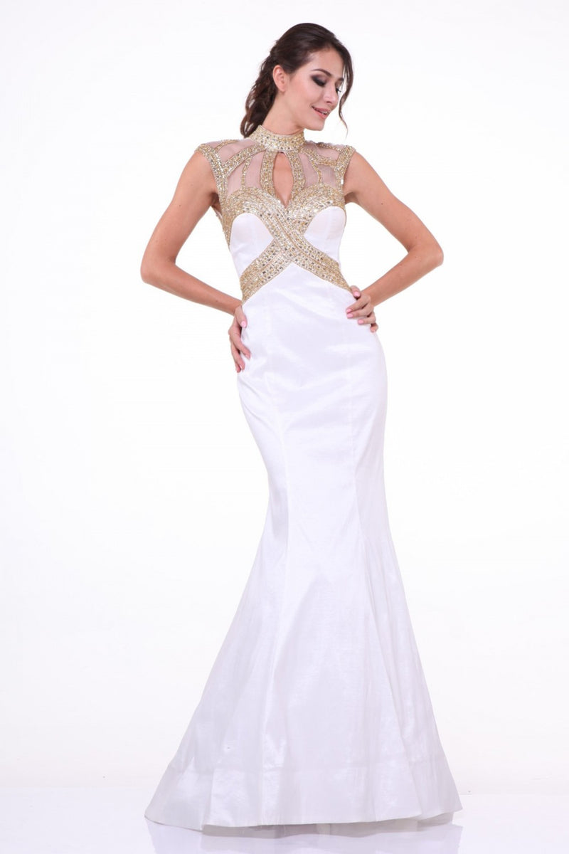 Embellished Sheer High Neck Fitted Evening Gown By Cinderella Divine -8760