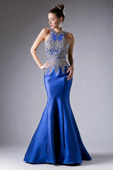 Fitted Mermaid Gown With Lace Halter Neckline And Embelished Details by Cinderella Divine -8934
