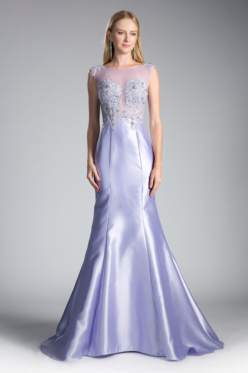 Fitted Mikado Mermaid Gown With Beaded Lace Bodice And Illusion Closed Back by Cinderella Divine -8984A