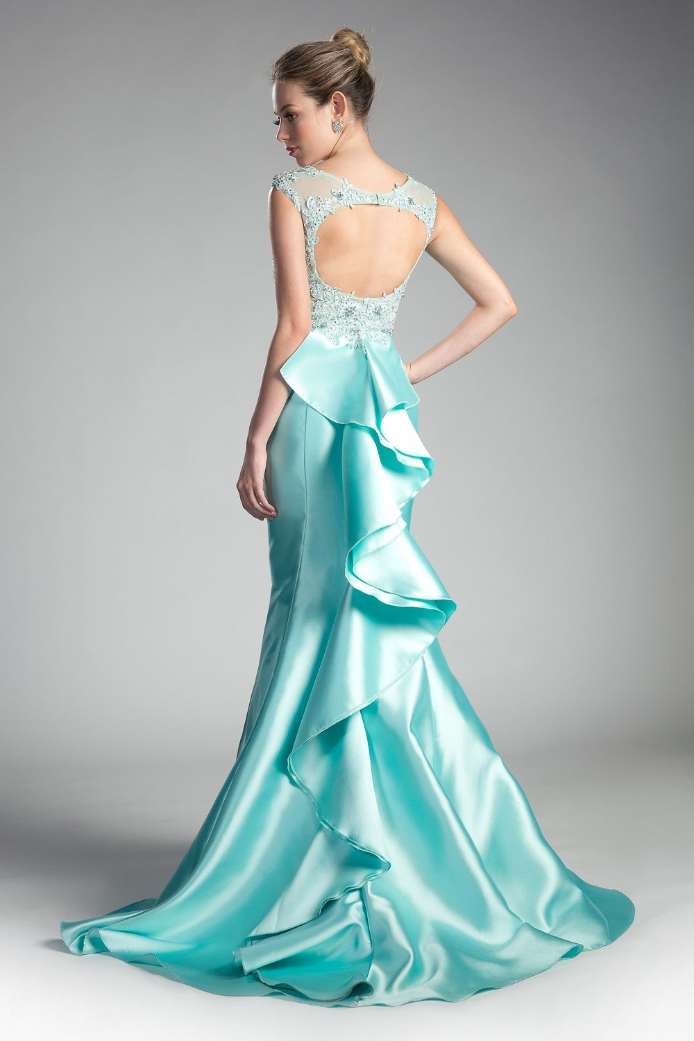 Fitted Mikado Mermaid Gown With Beaded Lace Bodice And Illusion Closed Back by Cinderella Divine -8984A