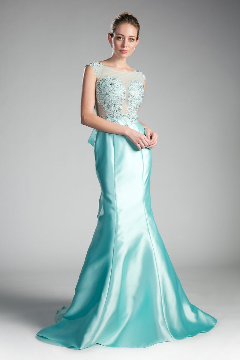 Fitted Mikado Mermaid Gown With Beaded Lace Bodice And Illusion Closed Back by Cinderella Divine -8984A