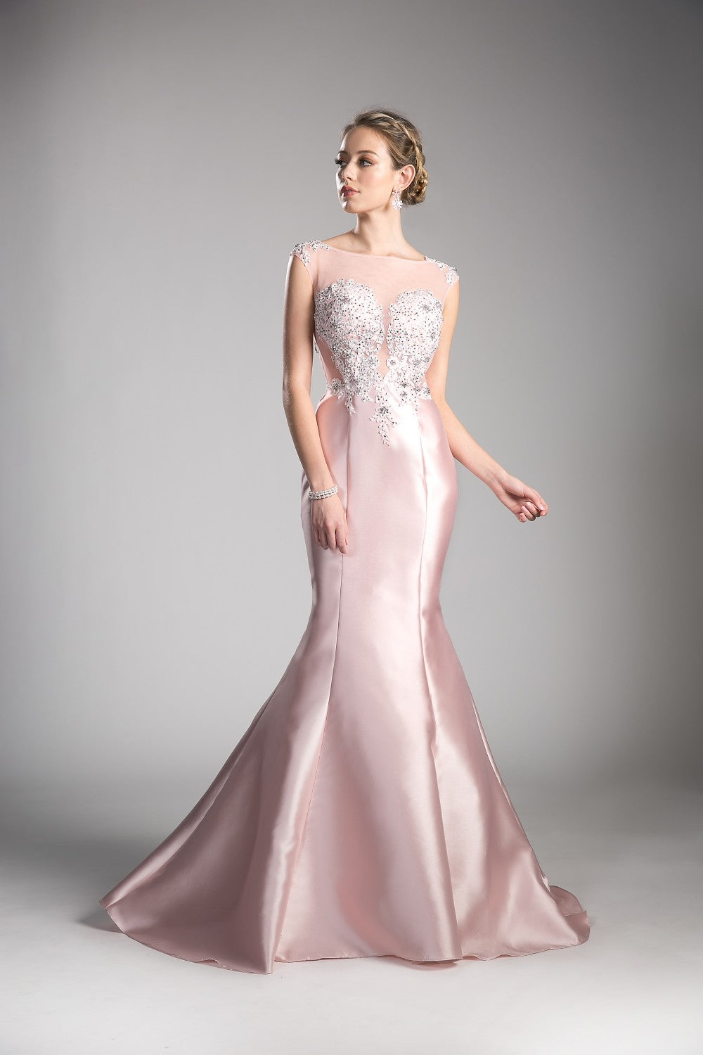 Fitted Mikado Mermaid Gown With Beaded Lace Bodice And Illusion Closed Back by Cinderella Divine -8984A