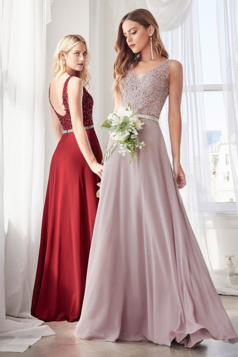MyFashion.com - A-line chiffon gown with embellished lace bodice and belt.(9173) - Cinderella Divine promdress eveningdress fashion partydress weddingdress 
 gown homecoming promgown weddinggown 