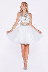 MyFashion.com - Two piece short dress with a-line tulle skirt and beaded top.(975) - Cinderella Divine promdress eveningdress fashion partydress weddingdress 
 gown homecoming promgown weddinggown 