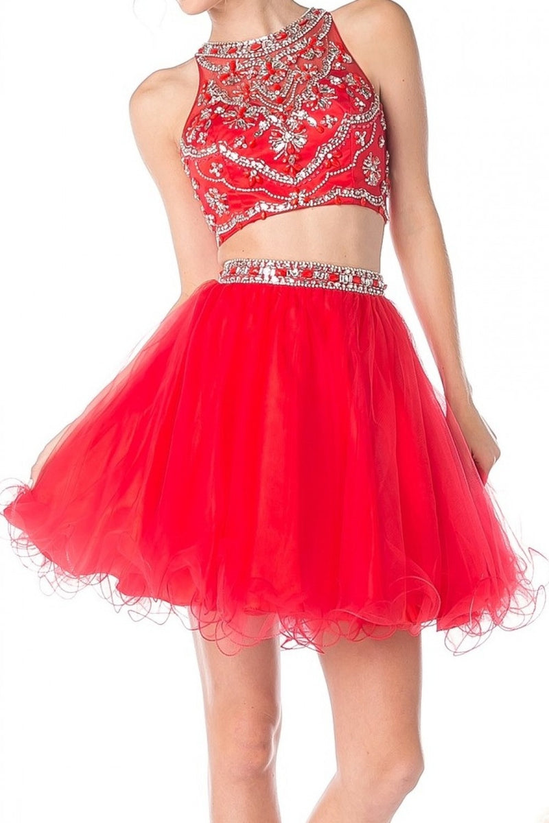 MyFashion.com - Two piece short dress with a-line tulle skirt and beaded top.(975) - Cinderella Divine promdress eveningdress fashion partydress weddingdress 
 gown homecoming promgown weddinggown 
