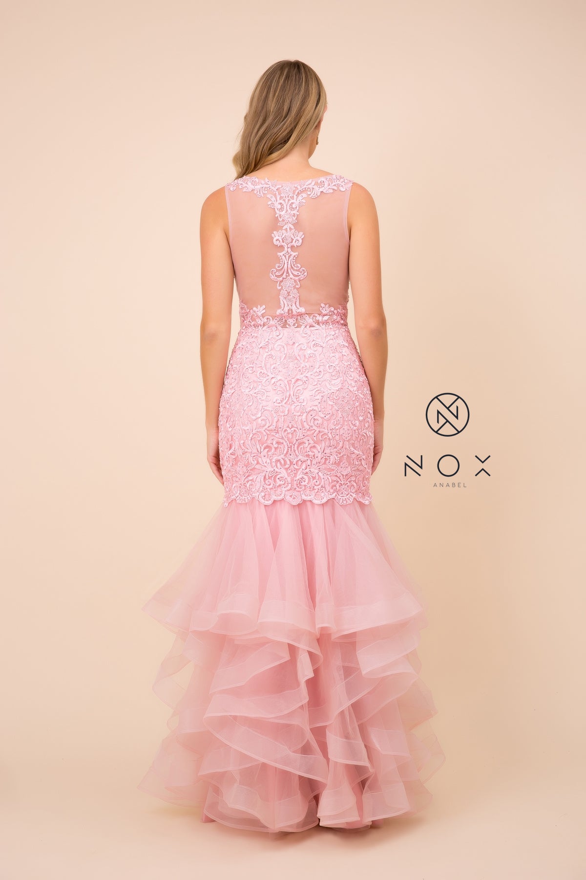 MyFashion.com - BEADED LACE RUFFLED MERMAID PROM DRESS BY NOX ANABEL.(A059) - Nox Anabel promdress eveningdress fashion partydress weddingdress 
 gown homecoming promgown weddinggown 