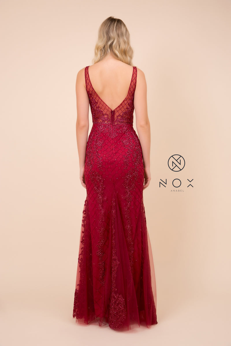 MyFashion.com - LONG SLEEVELESS MERMAID DRESS WITH DEEP V-NECK DESIGN (A398) - Nox Anabel promdress eveningdress fashion partydress weddingdress 
 gown homecoming promgown weddinggown 