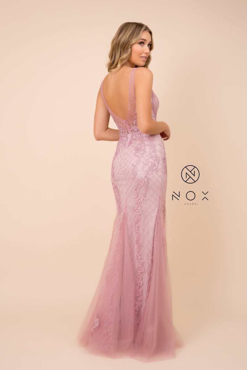 MyFashion.com - LONG SLEEVELESS MERMAID DRESS WITH DEEP V-NECK DESIGN (A398) - Nox Anabel promdress eveningdress fashion partydress weddingdress 
 gown homecoming promgown weddinggown 