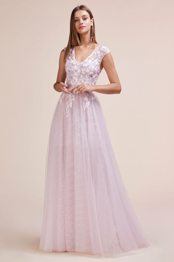 MyFashion.com - SMALL CAP SLEEVED LACE A-LINE GOWN WITH A GATHERED TULLE SKIRT(A0687) - Andrea&Leo promdress eveningdress fashion partydress weddingdress 
 gown homecoming promgown weddinggown 