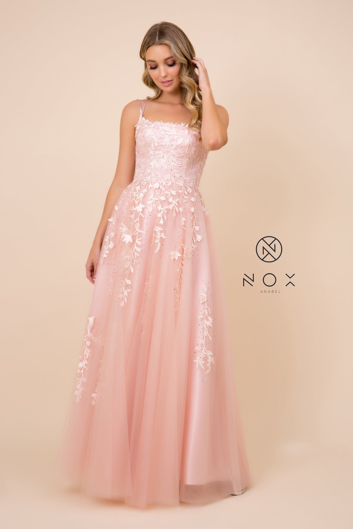 MyFashion.com - FLOOR-LENGTH DRESS WITH FLORAL DESIGN AND SPAGHETTI STRAPS (C415) - Nox Anabel promdress eveningdress fashion partydress weddingdress 
 gown homecoming promgown weddinggown 