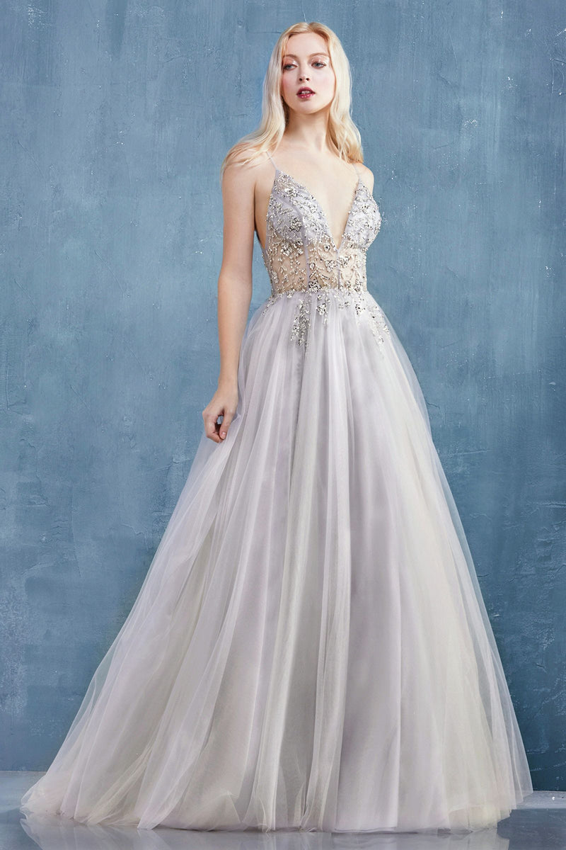 MyFashion.com - V-NECK ETHEREAL FLORAL BEADED TULLE A-LINE WITH LEG SLIT(A0672) - Andrea&Leo promdress eveningdress fashion partydress weddingdress 
 gown homecoming promgown weddinggown 