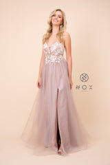 MyFashion.com - SPAGHETTI STRAPPED FULL LENGTH DRESS WITH V-SHAPED NECK (E372) - Nox Anabel promdress eveningdress fashion partydress weddingdress 
 gown homecoming promgown weddinggown 