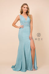 MyFashion.com - LONG MERMAID DRESS WITH LACED BODICE AND V-SHAPED OPEN BACK (E373) - Nox Anabel promdress eveningdress fashion partydress weddingdress 
 gown homecoming promgown weddinggown 