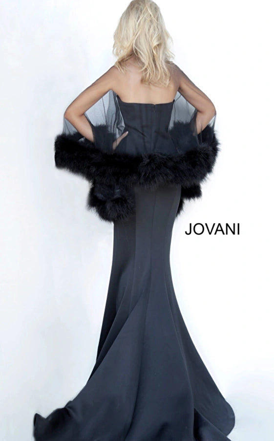 Fur Caped Trumpet Dress By Jovani -1142