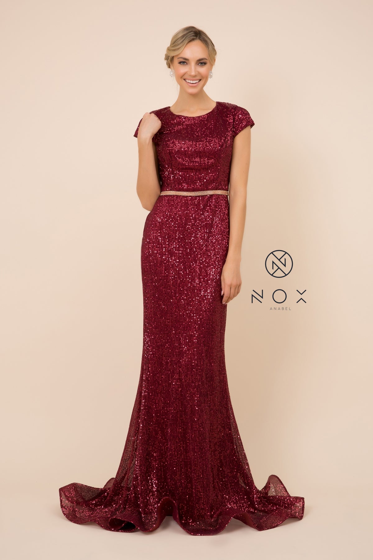 MyFashion.com - SHORT-SLEEVED MERMAID GOWN WITH ENCLOSED BACK (F338) - Nox Anabel promdress eveningdress fashion partydress weddingdress 
 gown homecoming promgown weddinggown 