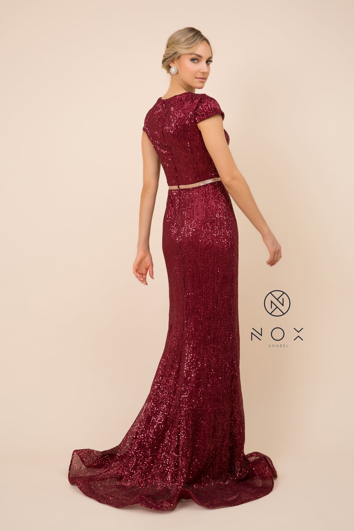 MyFashion.com - SHORT-SLEEVED MERMAID GOWN WITH ENCLOSED BACK (F338) - Nox Anabel promdress eveningdress fashion partydress weddingdress 
 gown homecoming promgown weddinggown 