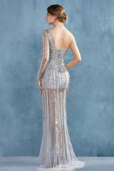 MyFashion.com - MODERN ONE SLEEVE FULLY BEADED GOWN WITH A LEG SLIT AND SHORT LINING. BACK ZIPPER CLOSURE, NO STRETCH.(A0993) - Andrea&Leo promdress eveningdress fashion partydress weddingdress 
 gown homecoming promgown weddinggown 