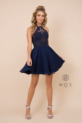 MyFashion.com - MID-OPEN BACK APPLIQUE HALTER NECK A-LINE PROM DRESS BY NOX ANABEL (G657) - Nox Anabel promdress eveningdress fashion partydress weddingdress 
 gown homecoming promgown weddinggown 