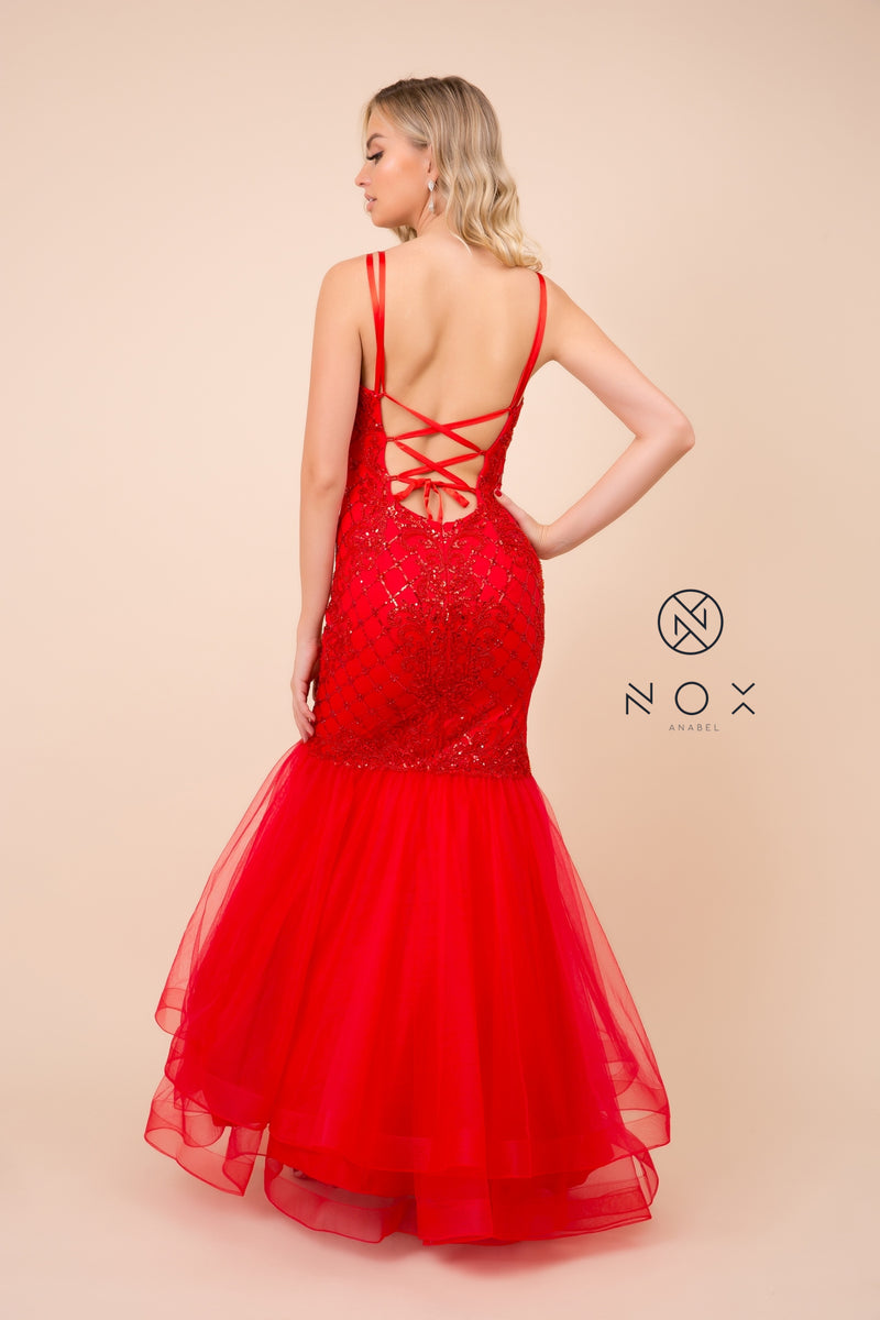 MyFashion.com - FULL-LENGTH OPEN BACK DRESS WITH TRUMPET SKIRT (H399) - Nox Anabel promdress eveningdress fashion partydress weddingdress 
 gown homecoming promgown weddinggown 