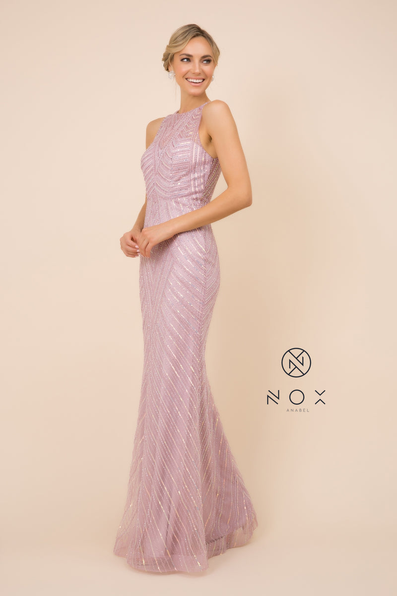 MyFashion.com - HIGH NECK LONG SEQUIN MERMAID DRESS (H404) - Nox Anabel promdress eveningdress fashion partydress weddingdress 
 gown homecoming promgown weddinggown 
