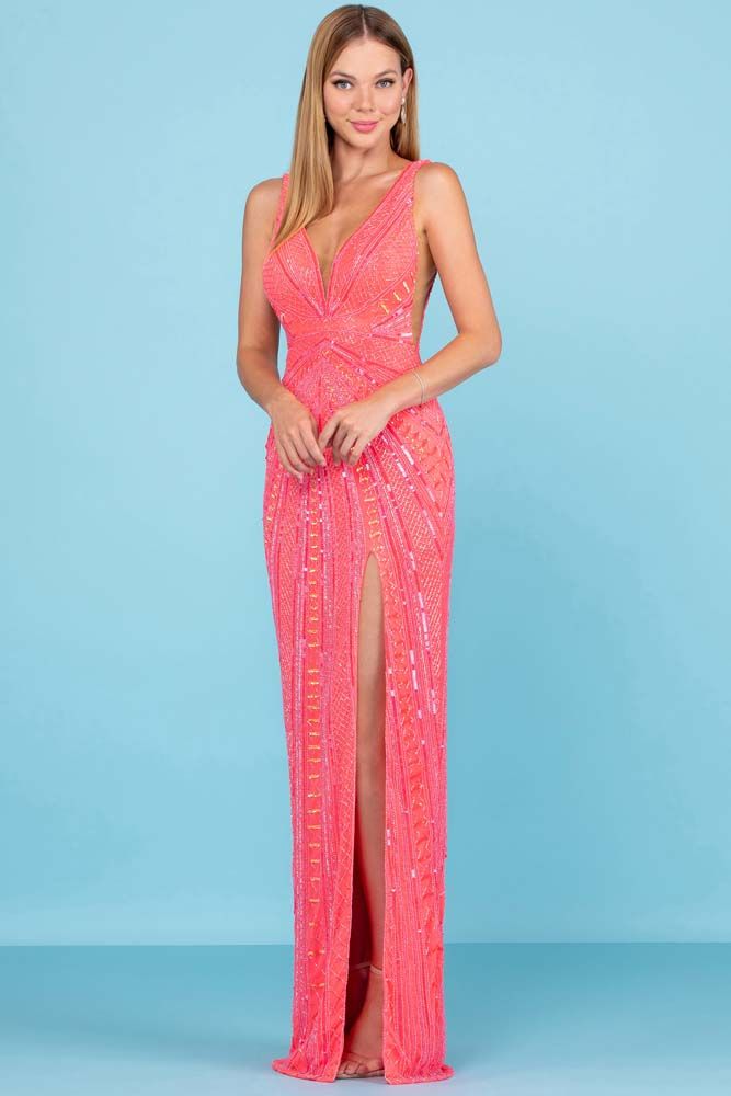 Sleeveless Embellished High Slit Gown With By Scala -60287