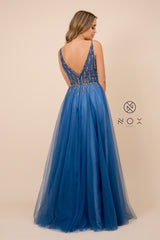 MyFashion.com - FULL-LENGTH V-NECK GOWN WITH SIDE SLIT LEG (J324) - Nox Anabel promdress eveningdress fashion partydress weddingdress 
 gown homecoming promgown weddinggown 